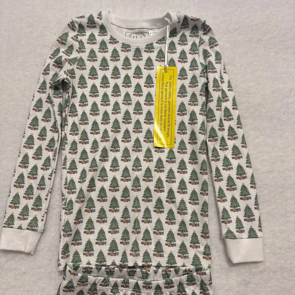 Lila and Hayes Kids Christmas Tree Pima Cotton Pajama Set White Green Size 5 NWT